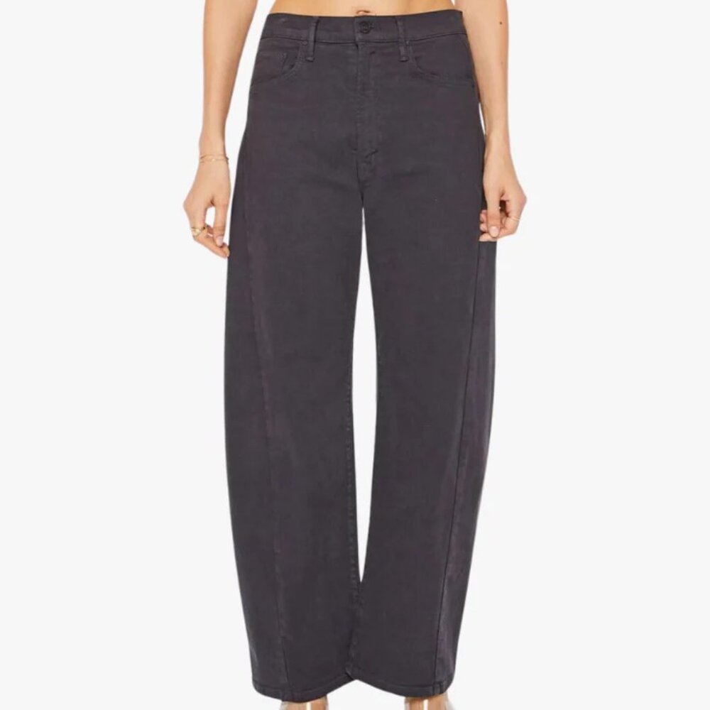 MOTHER Women's 32 Black The Pipe Flood Denim Jeans Wide Leg High Rise Casual